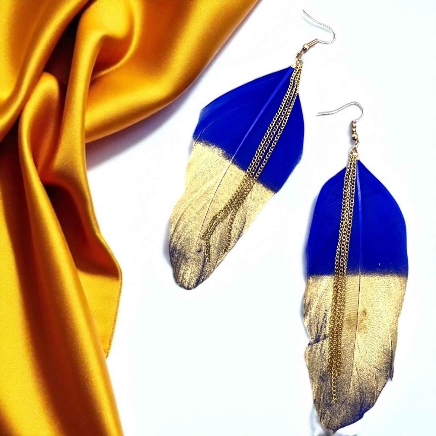 Gold Dipped Feather Earrings: Dance Into the Festivity!