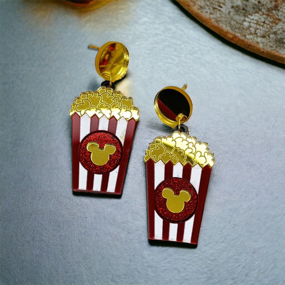 Popcorn Magic: Mouse Ears Dangle Earrings for Movie Lovers!