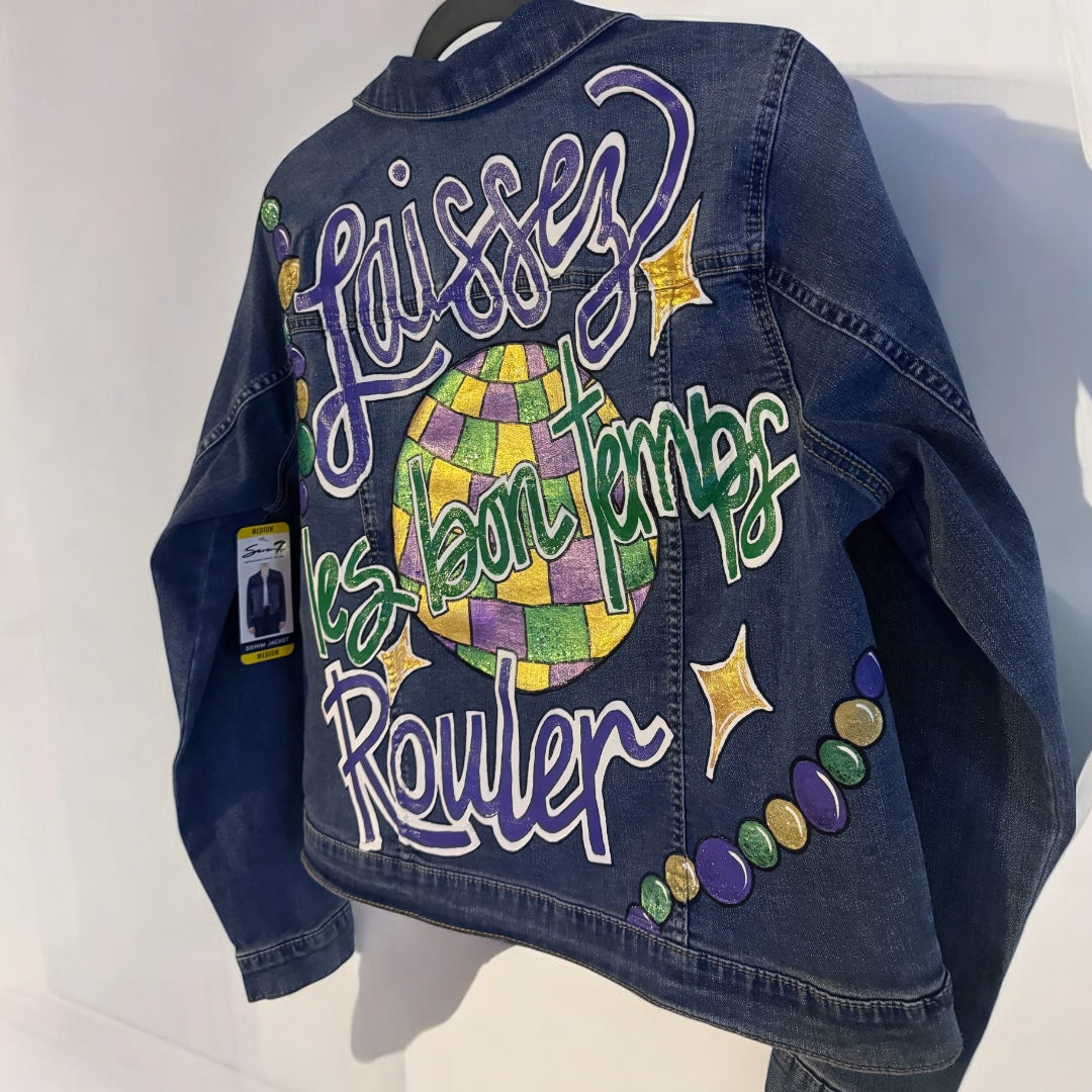 Hand Painted Jean Jacket: “Laissez les bon temps rouler”
