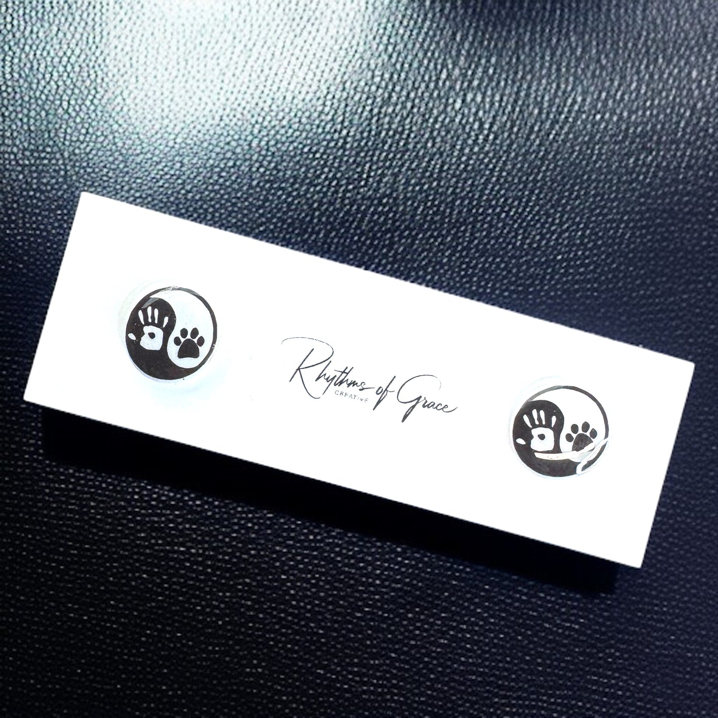 Yin Yang Harmony: Human Hand & Dog Paw Stud Earrings