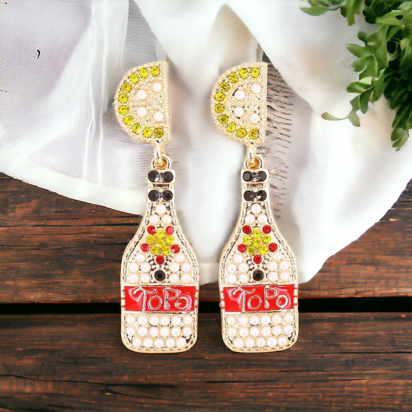 Topo Chico Earrings - Seltzer, Summer Cocktail, Drink Earrings, Rhinestone Earrings
