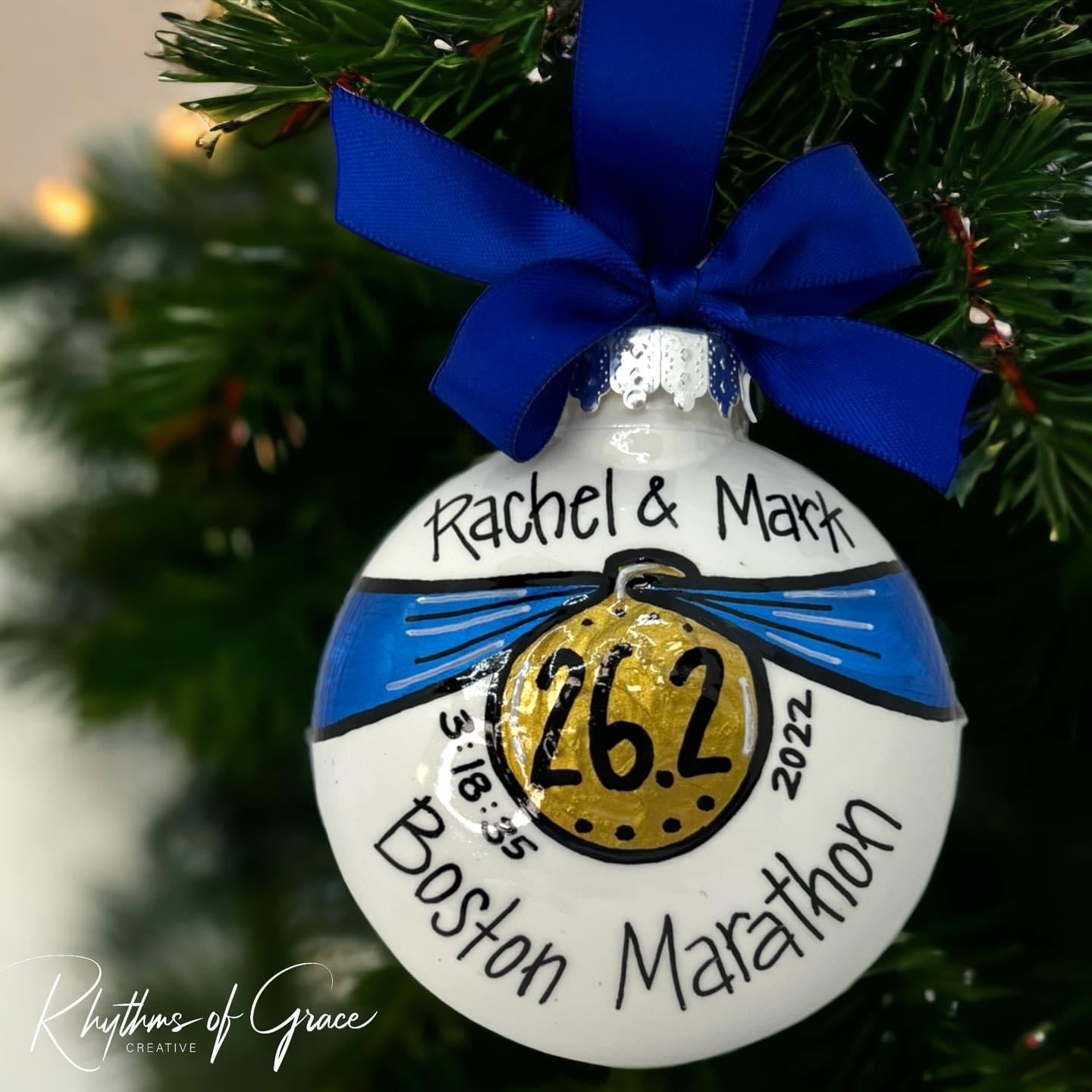 Custom Race Ornament - Marathon Ornament, Triathlon Ornament, Christmas Ornament, Holiday Ornament, Runner Ornament, Running Club, 5K, Race - Rhythms of Grace Creative