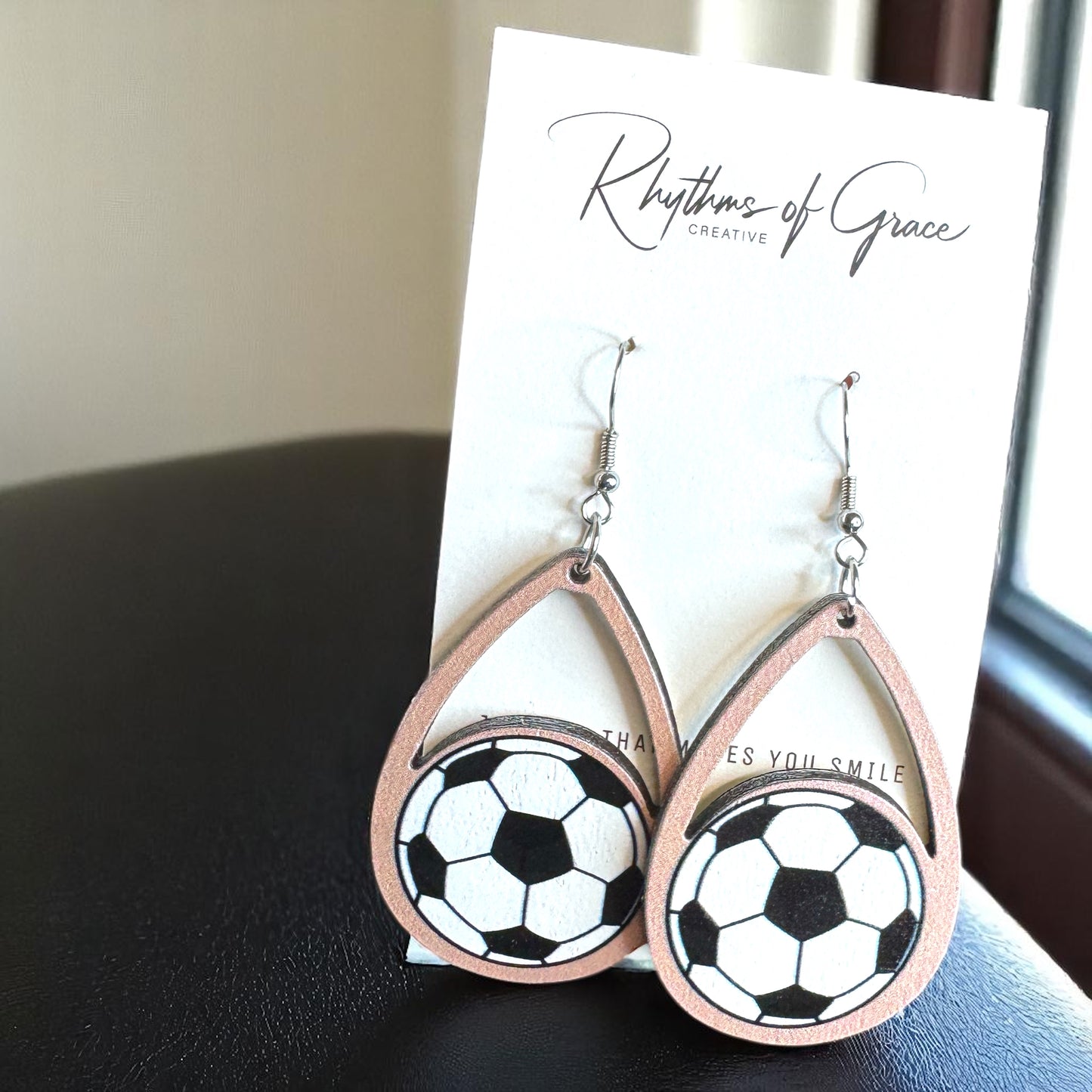 Score a Goal with Style! Wooden Soccer Dangle Earrings ⚽️