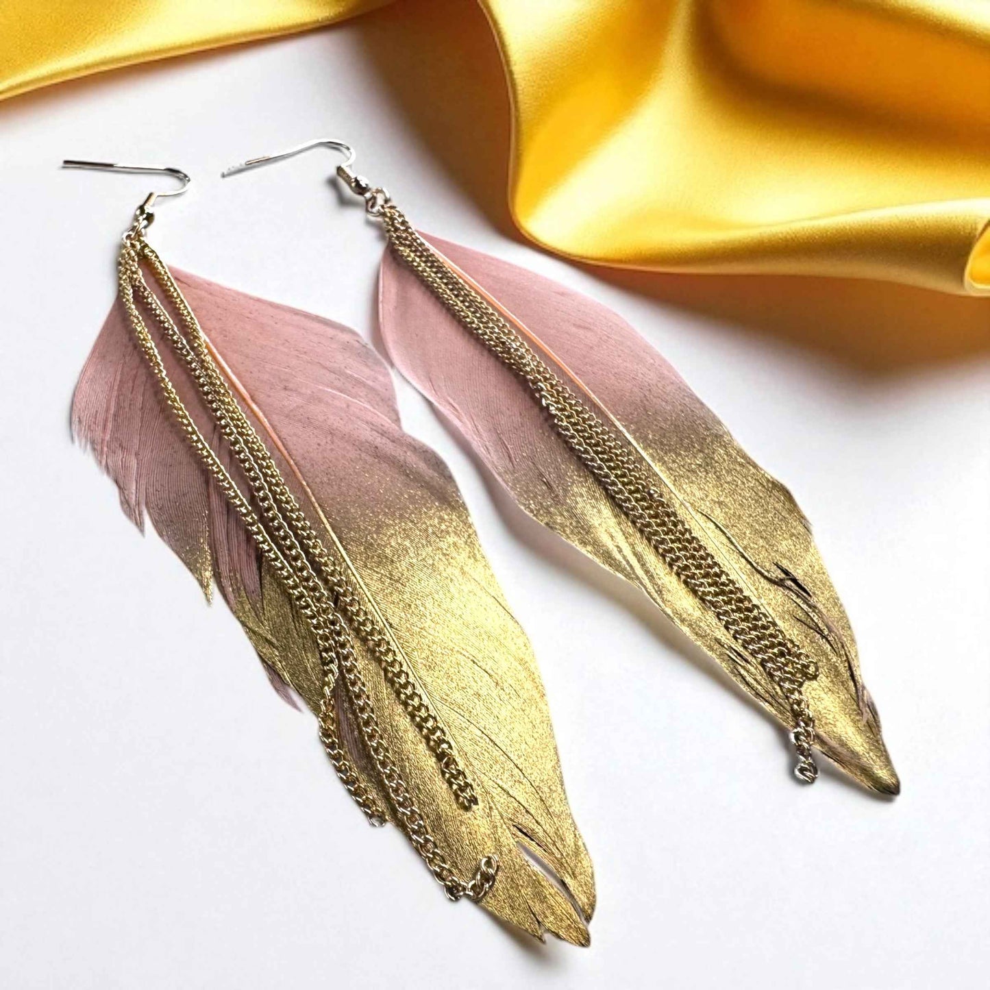 Gold Dipped Feather Earrings: Dance Into the Festivity!