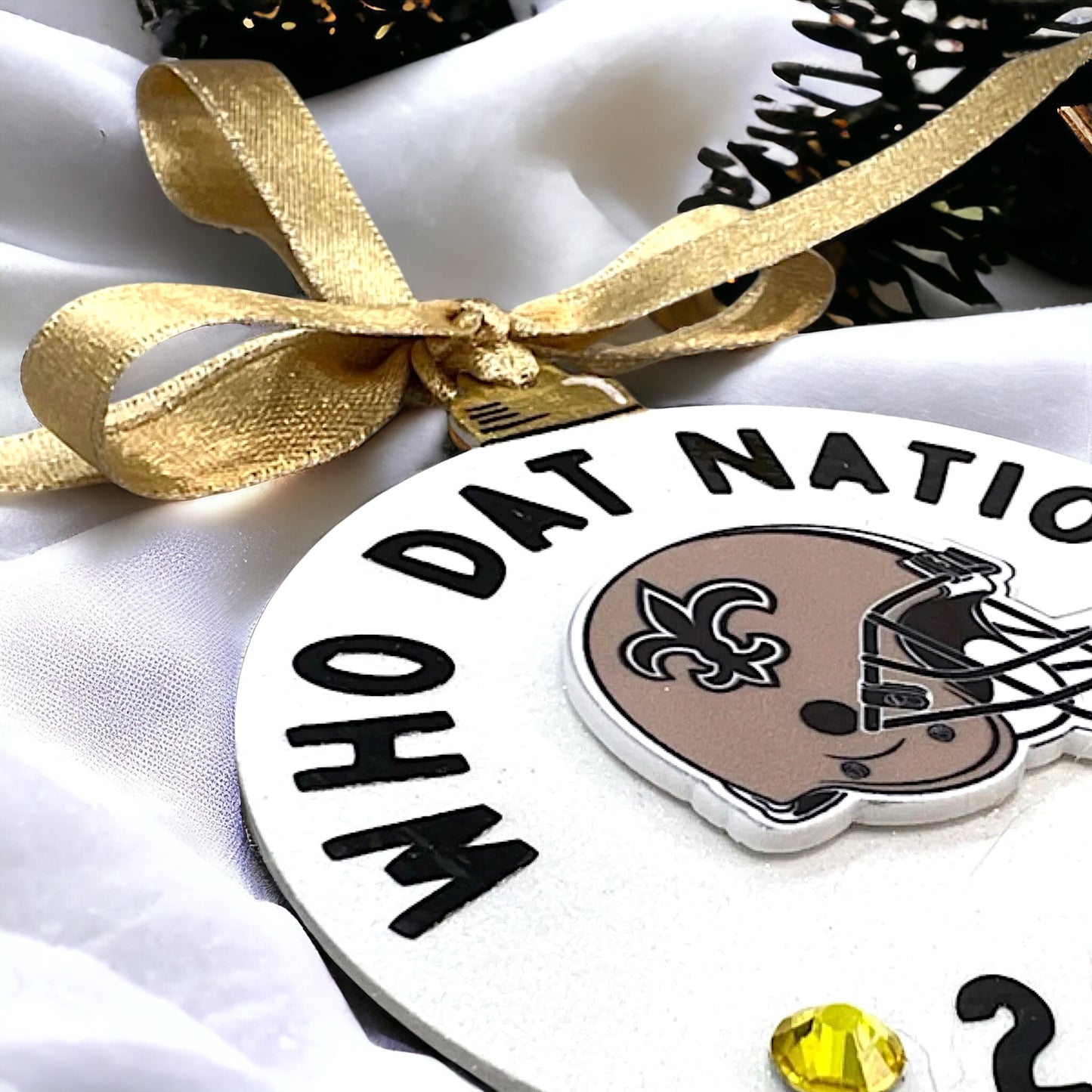 Who Dat Nation 2024 Christmas Ornament - Handmade Saints Fan Gift, New Orleans Decor, Black and Gold Holiday Keepsake