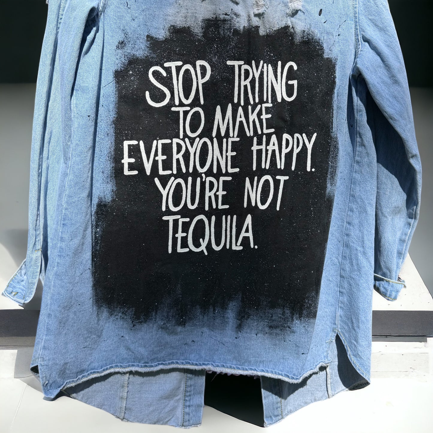 Tequila Vibes Only: Hand-Painted Jean Jacket for the Bold and Fabulous!