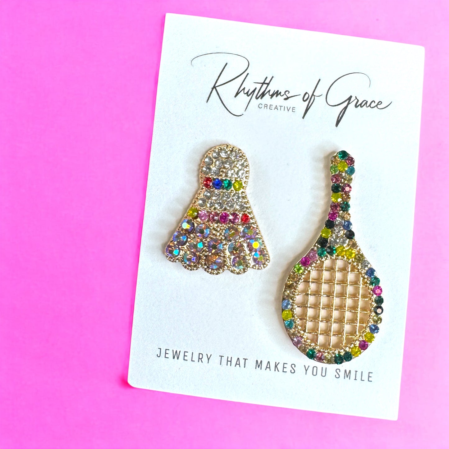 Serve Up Style: Dazzling Multicolor Rhinestone Badminton Drop Earrings!