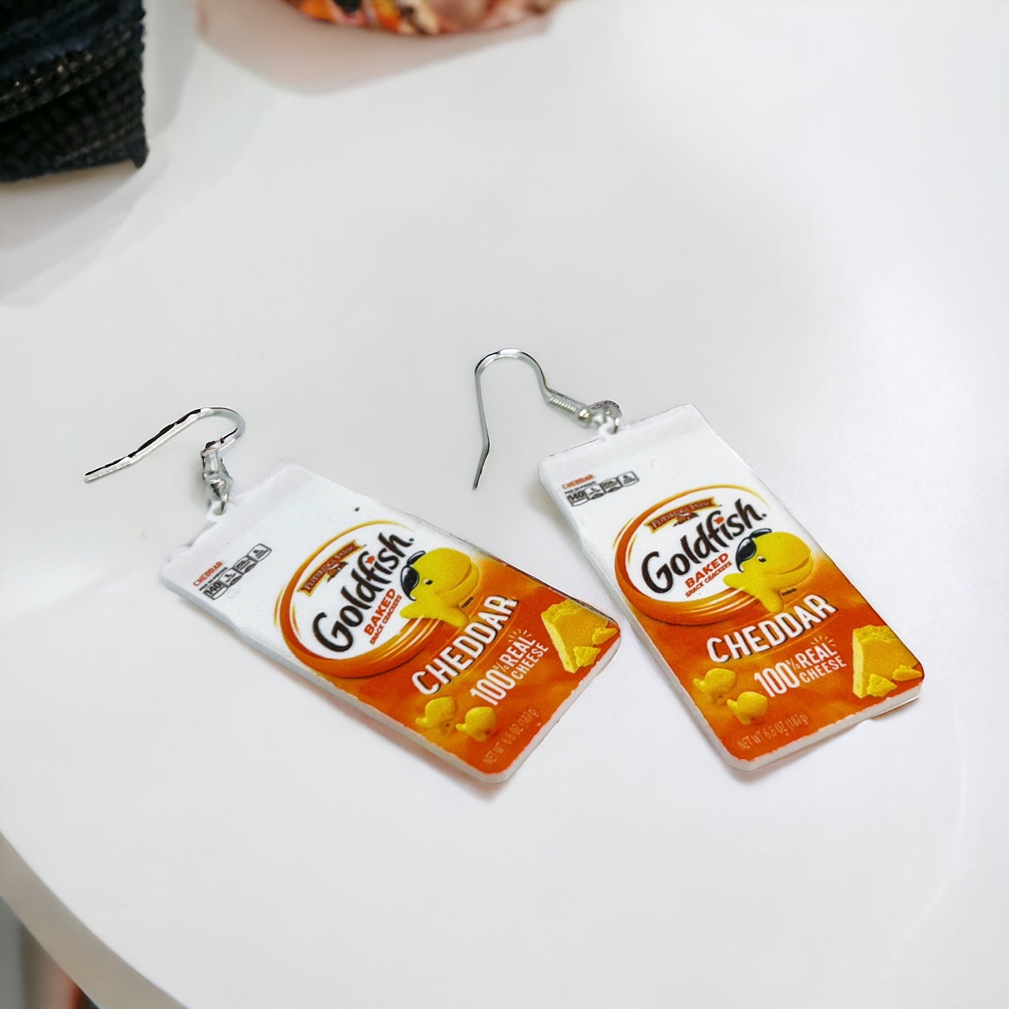 Munchable Charm: Goldfish Cracker Dangle Earrings