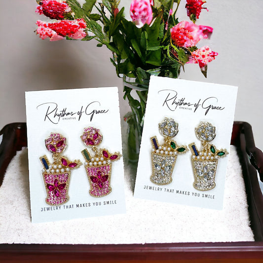 Sip in Style: Sparkly Mojito Dangle Earrings