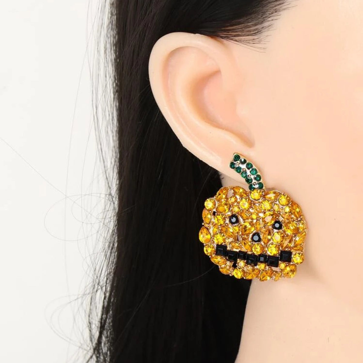 Sparkly Rhinestone Encrusted Jack-o’-Lantern Oversized Stud Earrings - Rhythms of Grace Creative