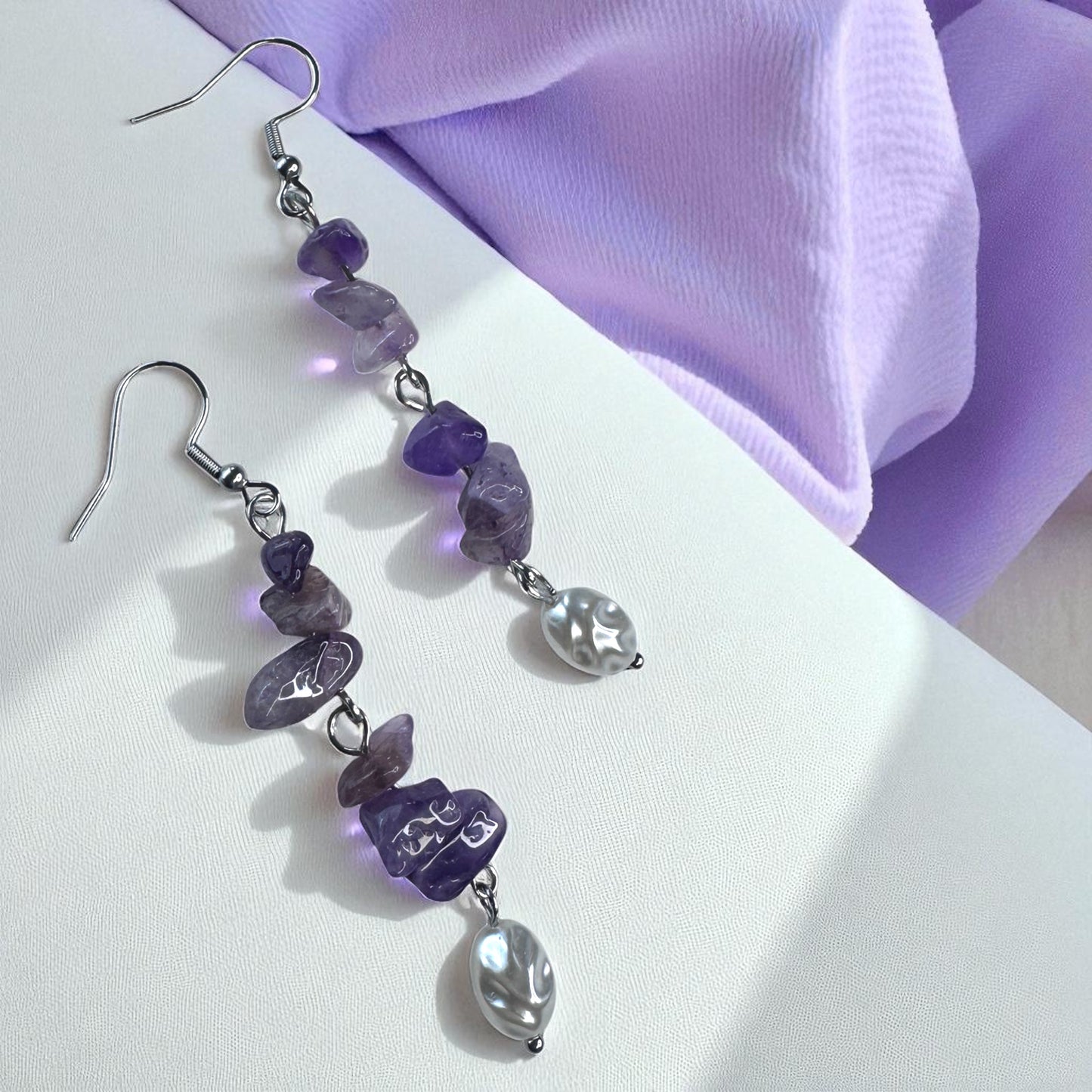Boho Chic Purple Beaded Dangle Earrings – Lightweight Elegance!