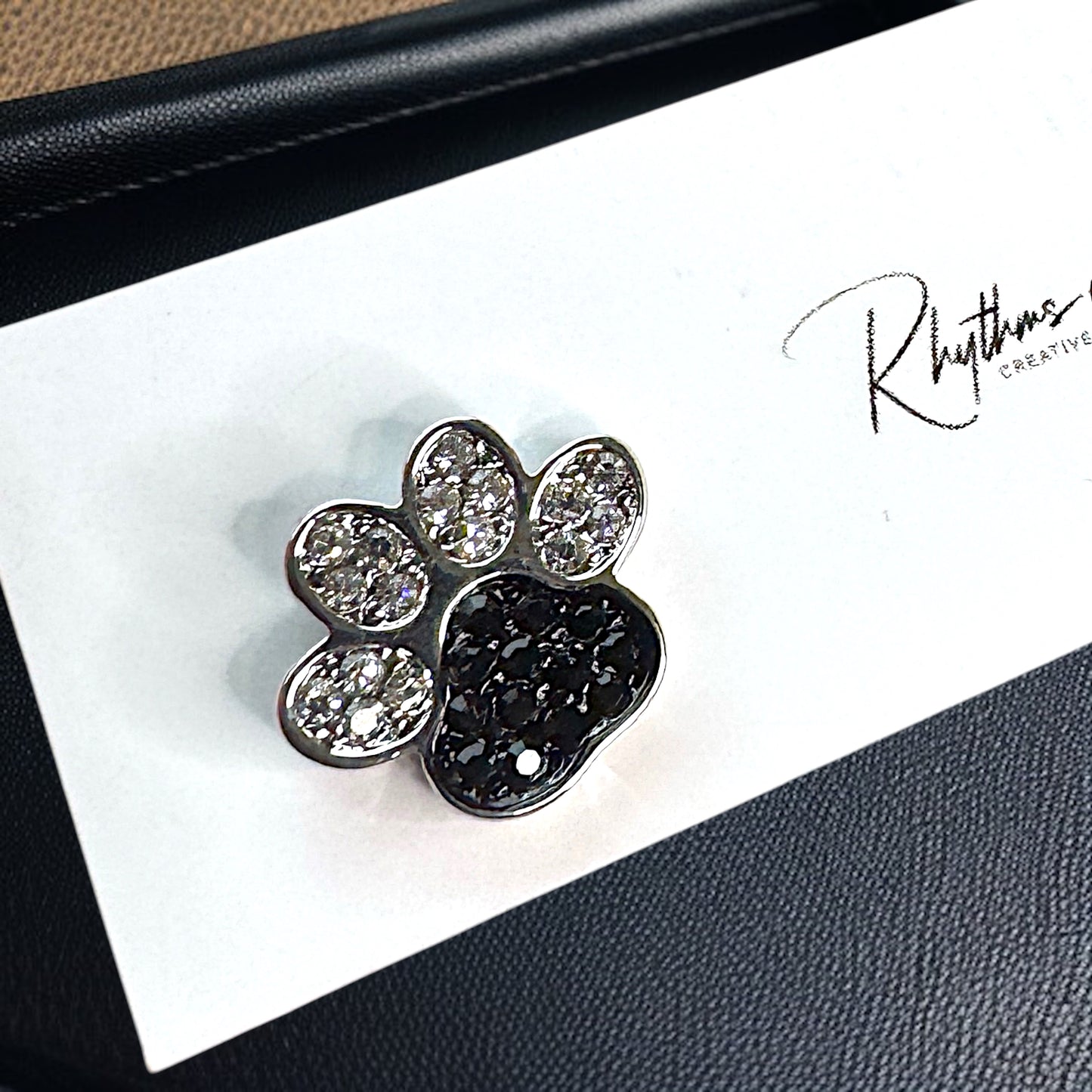 Sparkle & Paws! Silver and Black Rhinestone Paw Print Stud Earrings