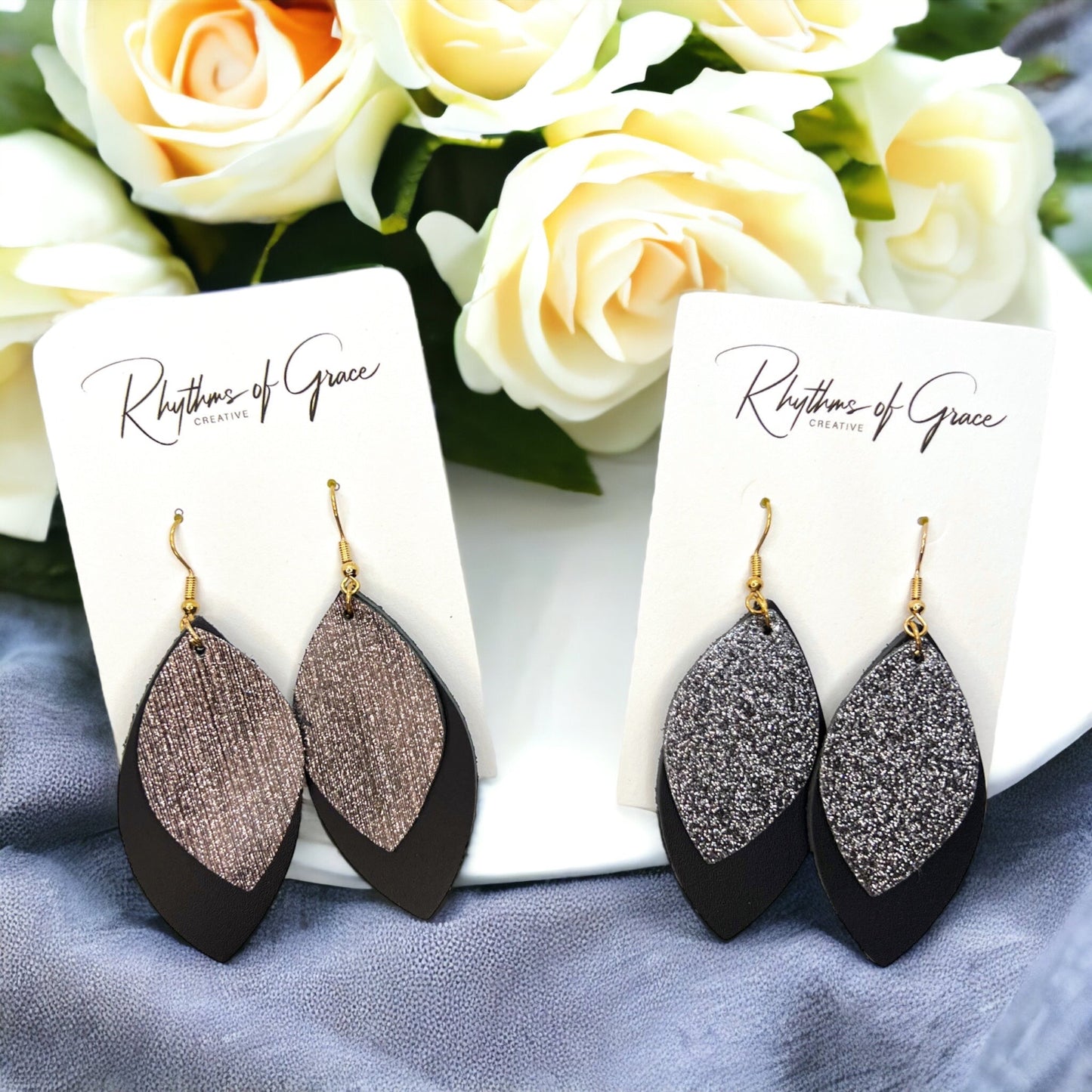 Spark Up Your Style: Chic Black Layered Leather Earrings - Gold or Silver Accent!