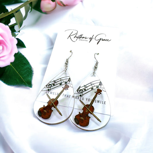 Violin Earrings - Handmade Earrings, Jazz Musician, Music Earrings, Trumpet Earrings, Music Concert, Jazz Earrings, Handmade Jewelry