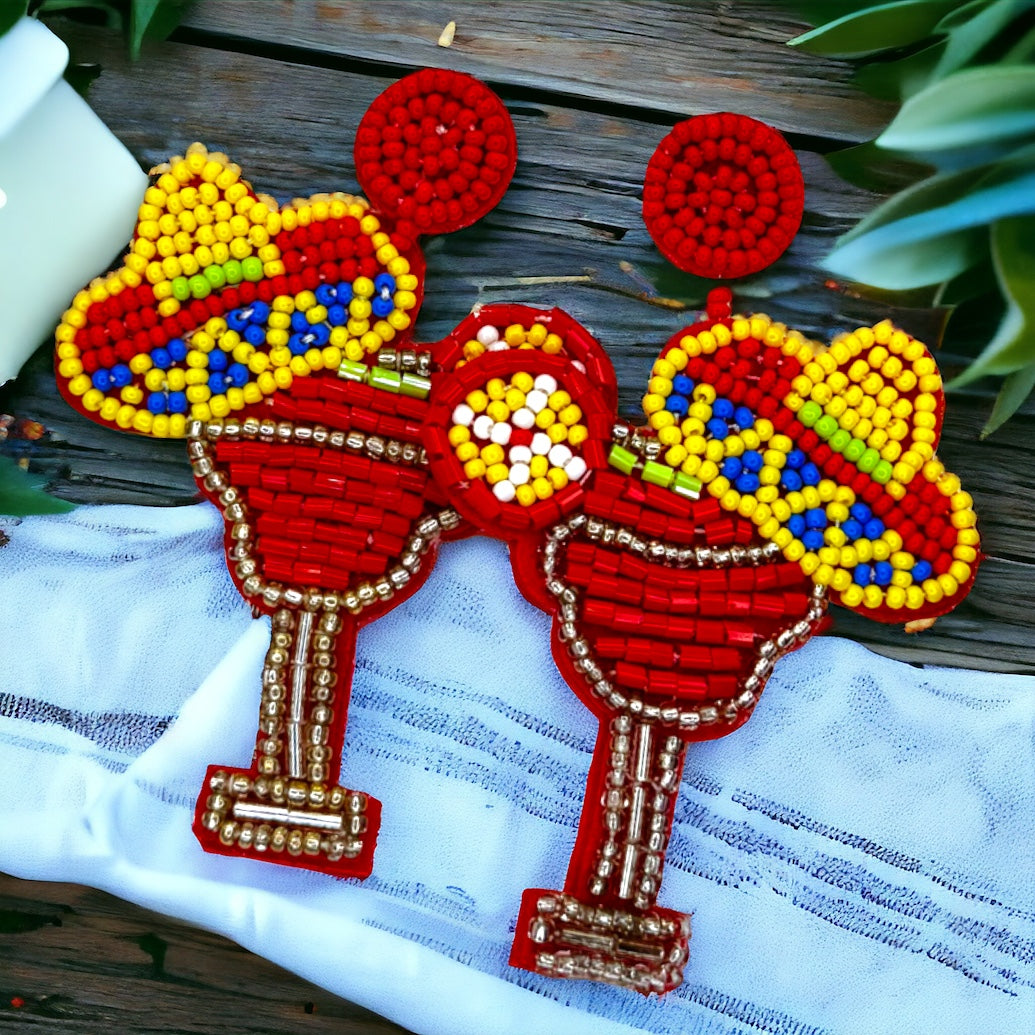 Beaded Margarita Earrings - Margarita Accessories, Sombrero, Mexican Fiesta, Happy Birthday, Cinco de Mayo