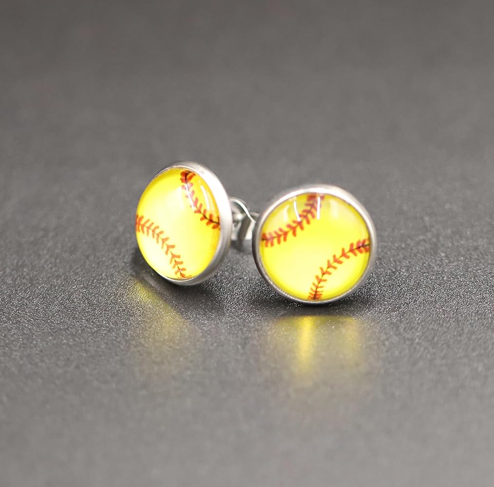 Hit a Style Home Run with Softball Cabochon Stud Earrings! 🥎