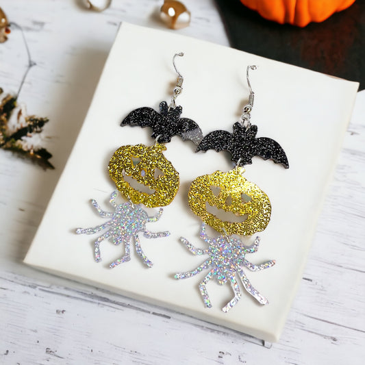 Halloween Earrings - Spider Earrings, Halloween Accessories , Pumpkin Earrings, Halloween Costume, Halloween Teacher - Rhythms of Grace Creative