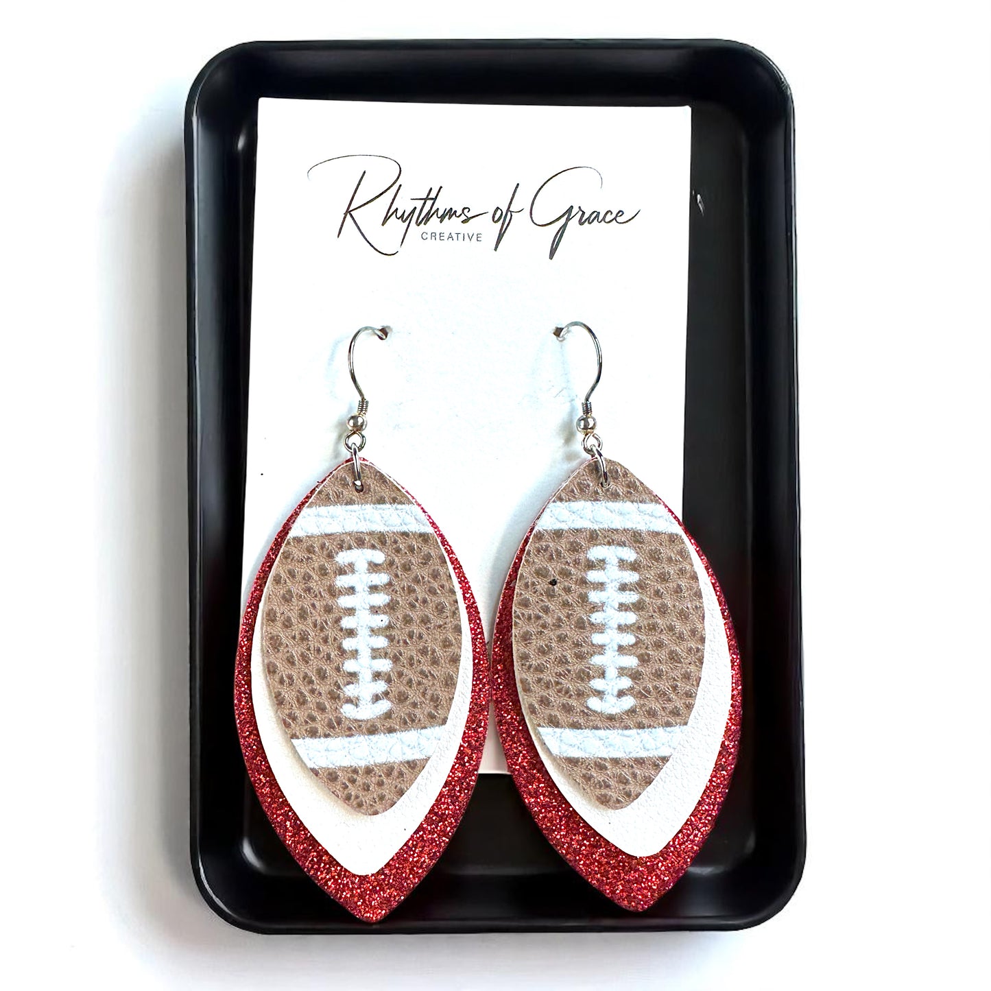 Game Day Glam: Red and White Football Earrings for the Ultimate Fan!