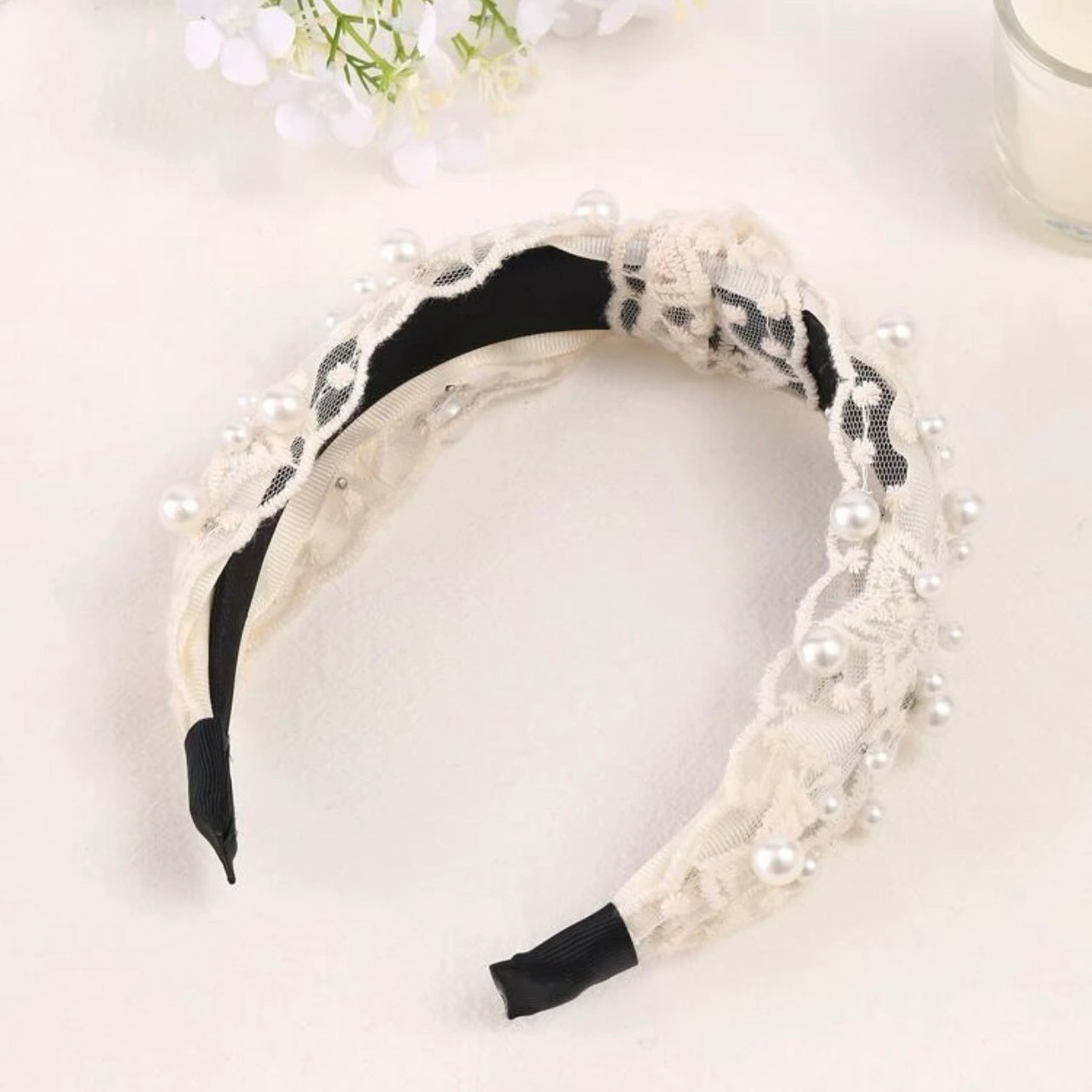 White Pearl Headband - Bridal Headpiece, Beaded Headband, Faux Pearls, White Headpiece - Rhythms of Grace Creative