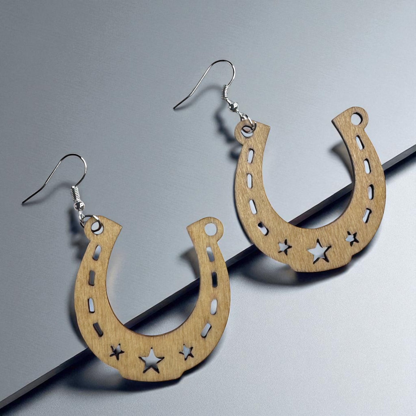 Saddle Up in Style with Our Wooden Horseshoe Dangle Earrings!