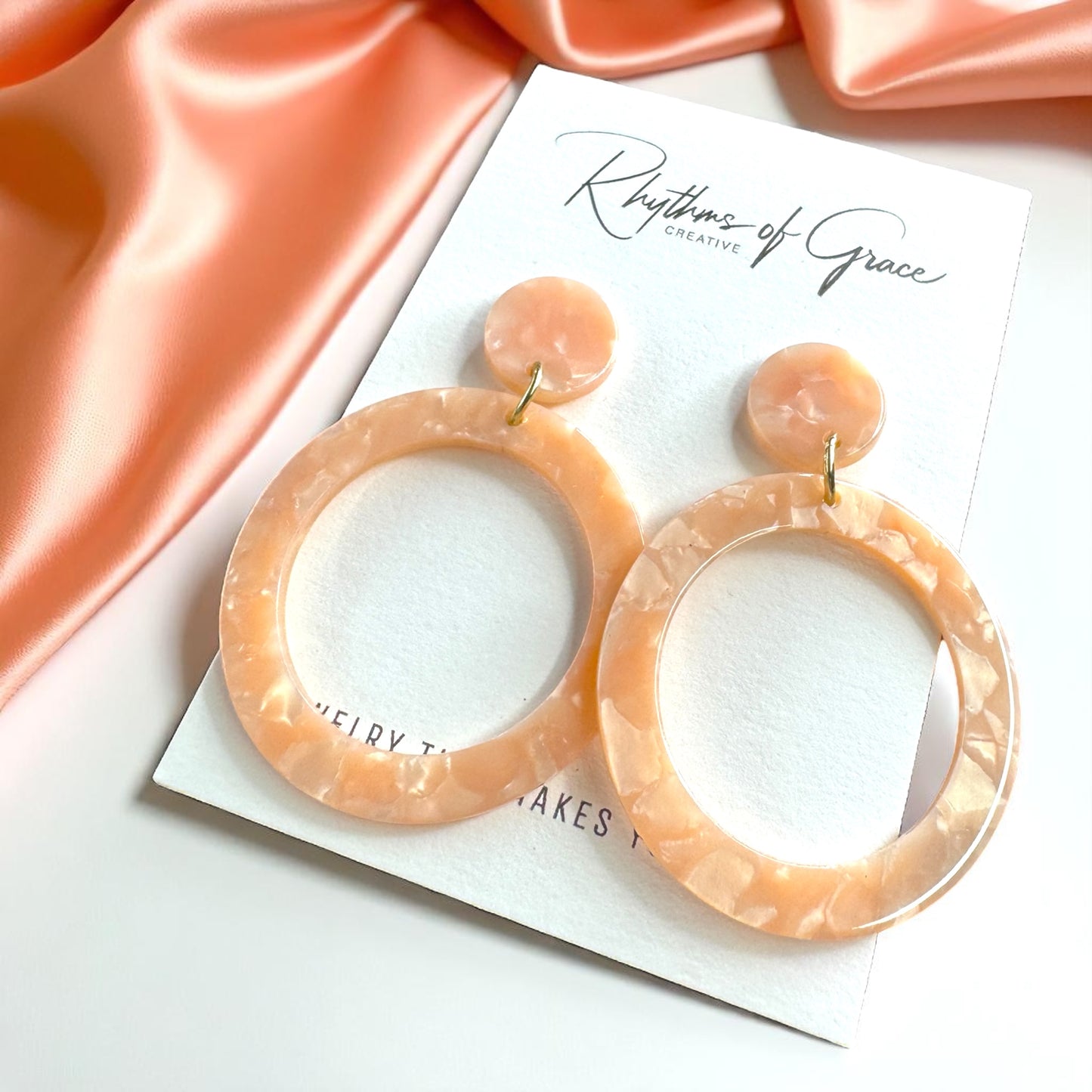 Peach Marbled Acrylic Dangle Earrings - Handmade Chic!