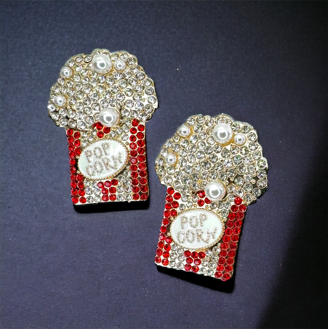 Rhinestone Popcorn Earrings - Butter Popcorn, Food Earrings, Popcorn Jewelry, Snack Earrings, Movie Theater