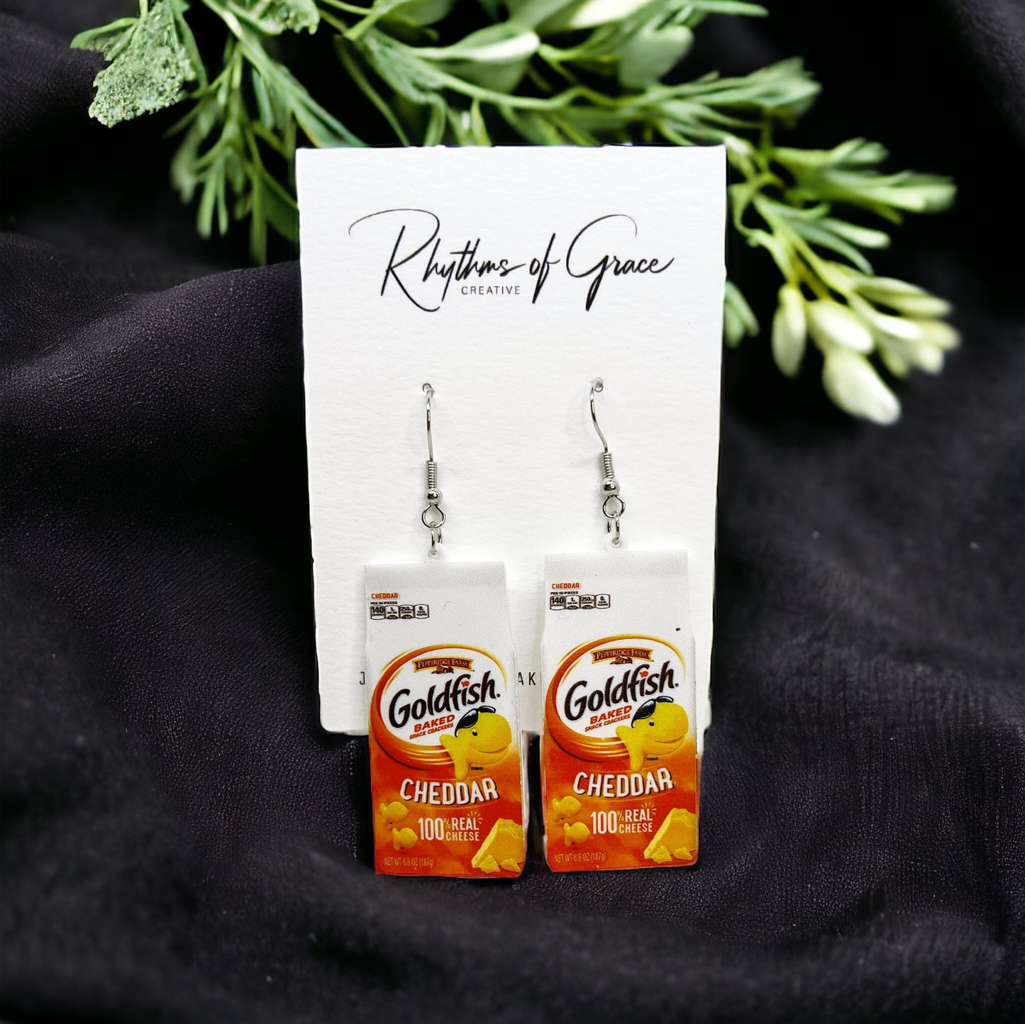 Munchable Charm: Goldfish Cracker Dangle Earrings