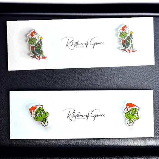Grinchy Glam: Christmas Stud Earrings!🎄