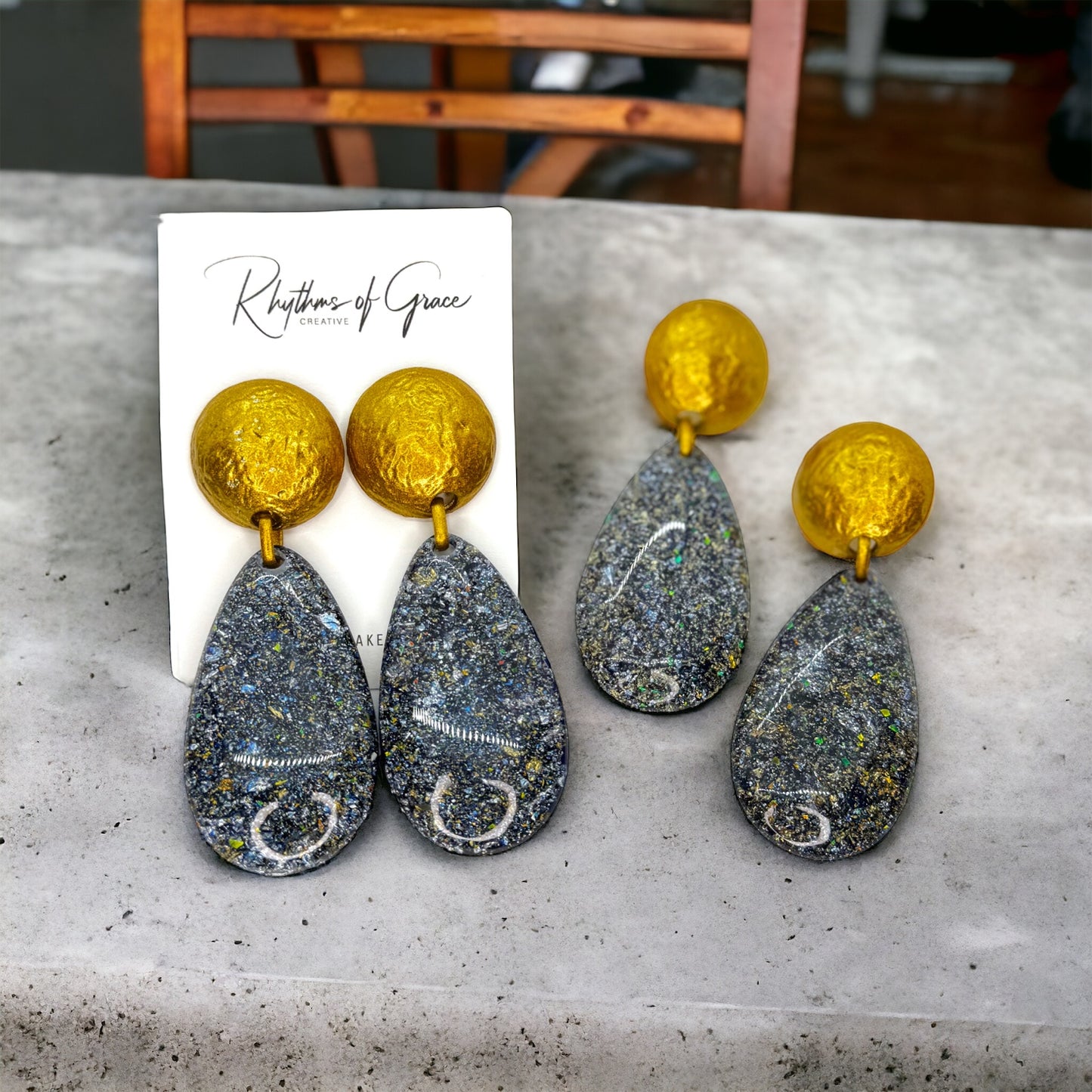 Boldly Beautiful: Dazzling Blue & Gold Oversized Earrings!🌟💙