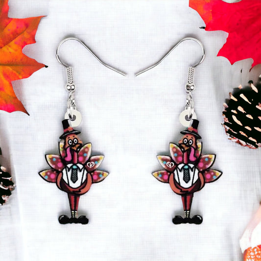Turkey Earrings - Thanksgiving Earrings, Thanksgiving Accessories, Turkey Trot, Thanksgiving Turkey Earrings - Rhythms of Grace Creative