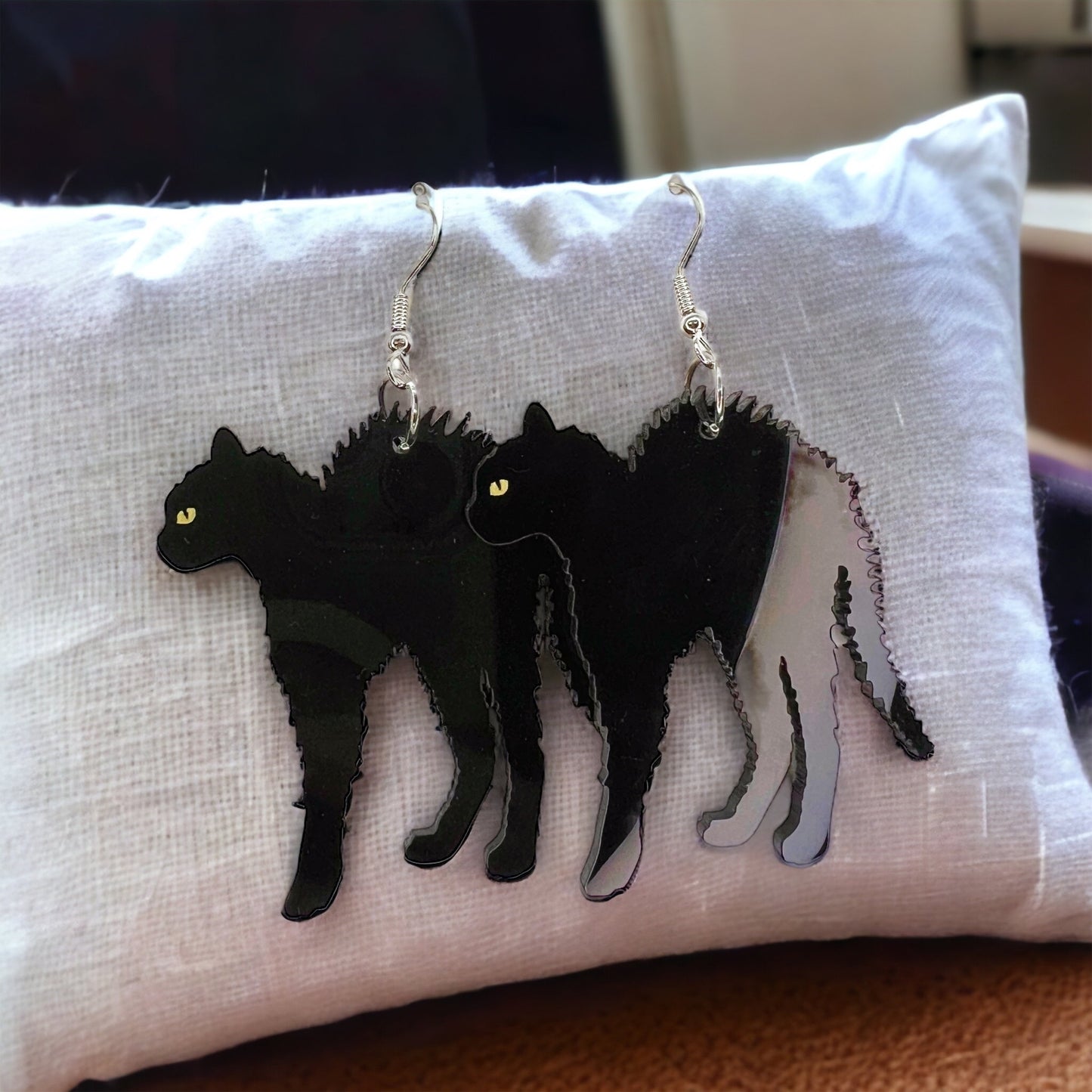 Black Cat Earrings - Halloween Earrings, Superstition, Cat Jewelry, Black Cat - Rhythms of Grace Creative