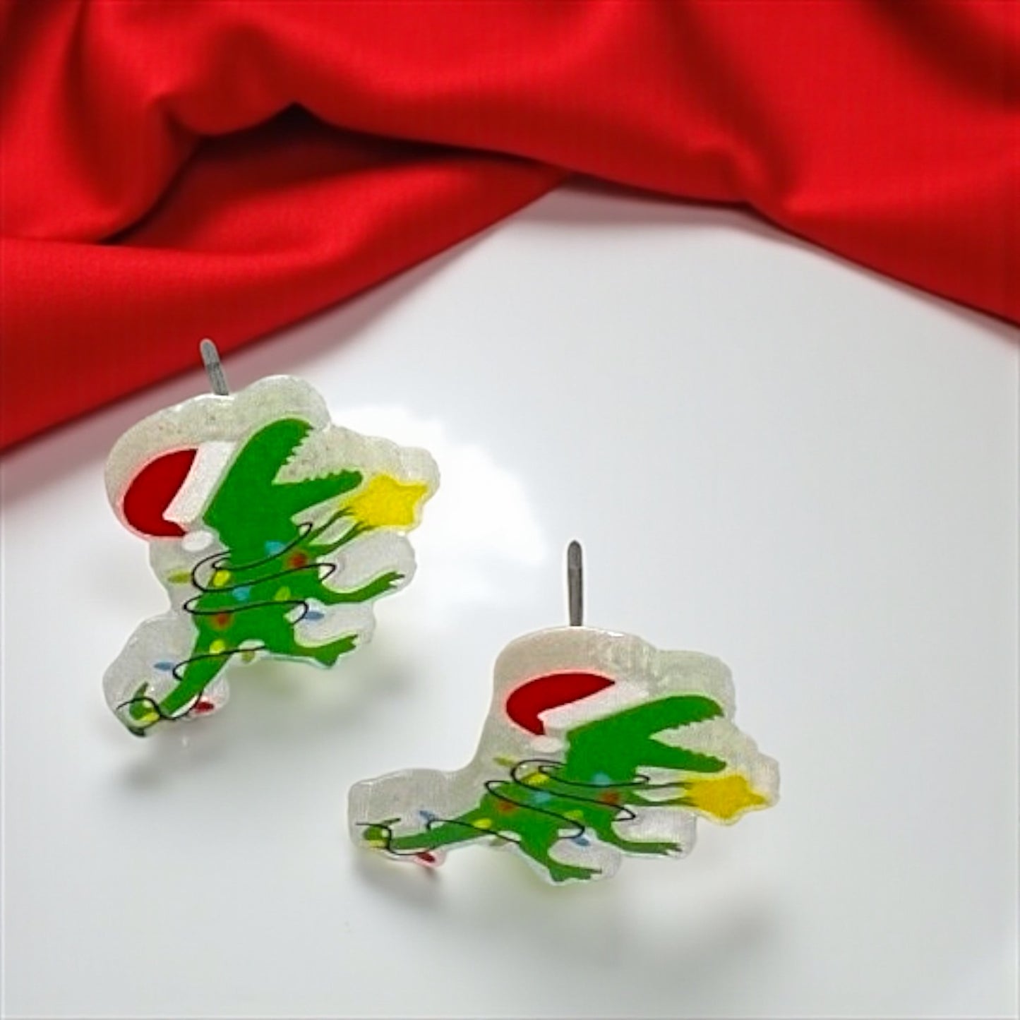 Christmas Dinosaur Earrings – Festive Dino Studs for the Holidays! 🎄🦖 - Rhythms of Grace Creative