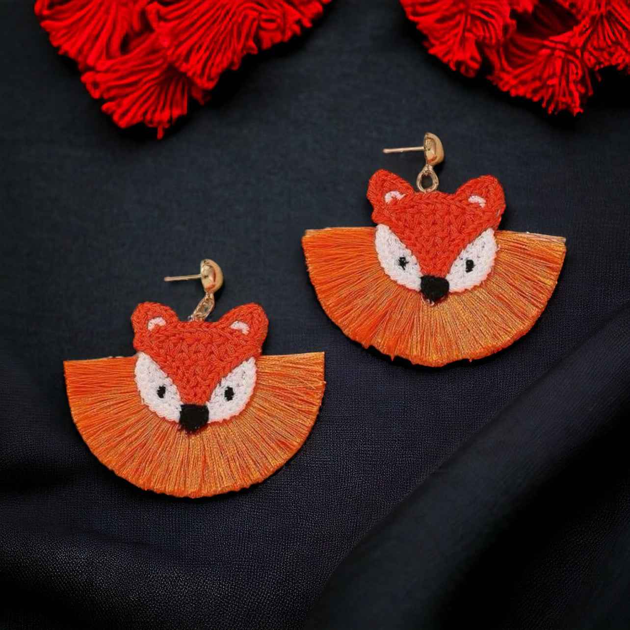 Charming Fox Dangle Earrings – Adorable Crocheted Animal Jewelry