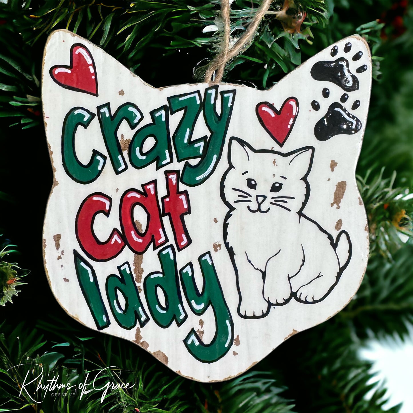 Pawsitively Purr-fect Handprinted Crazy Cat Lady Ornament