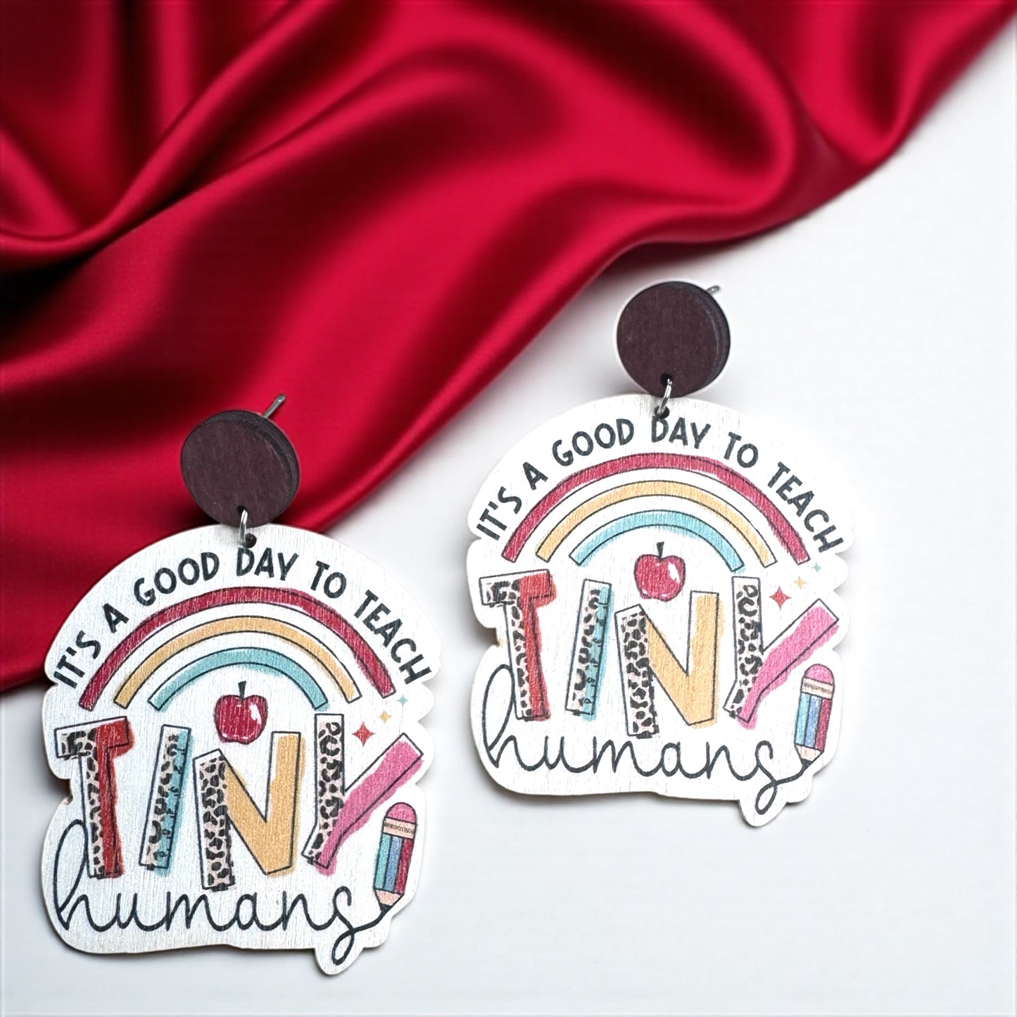 Teach Tiny Humans in Style – Rainbow Wooden Earrings for Teachers! 📚✨