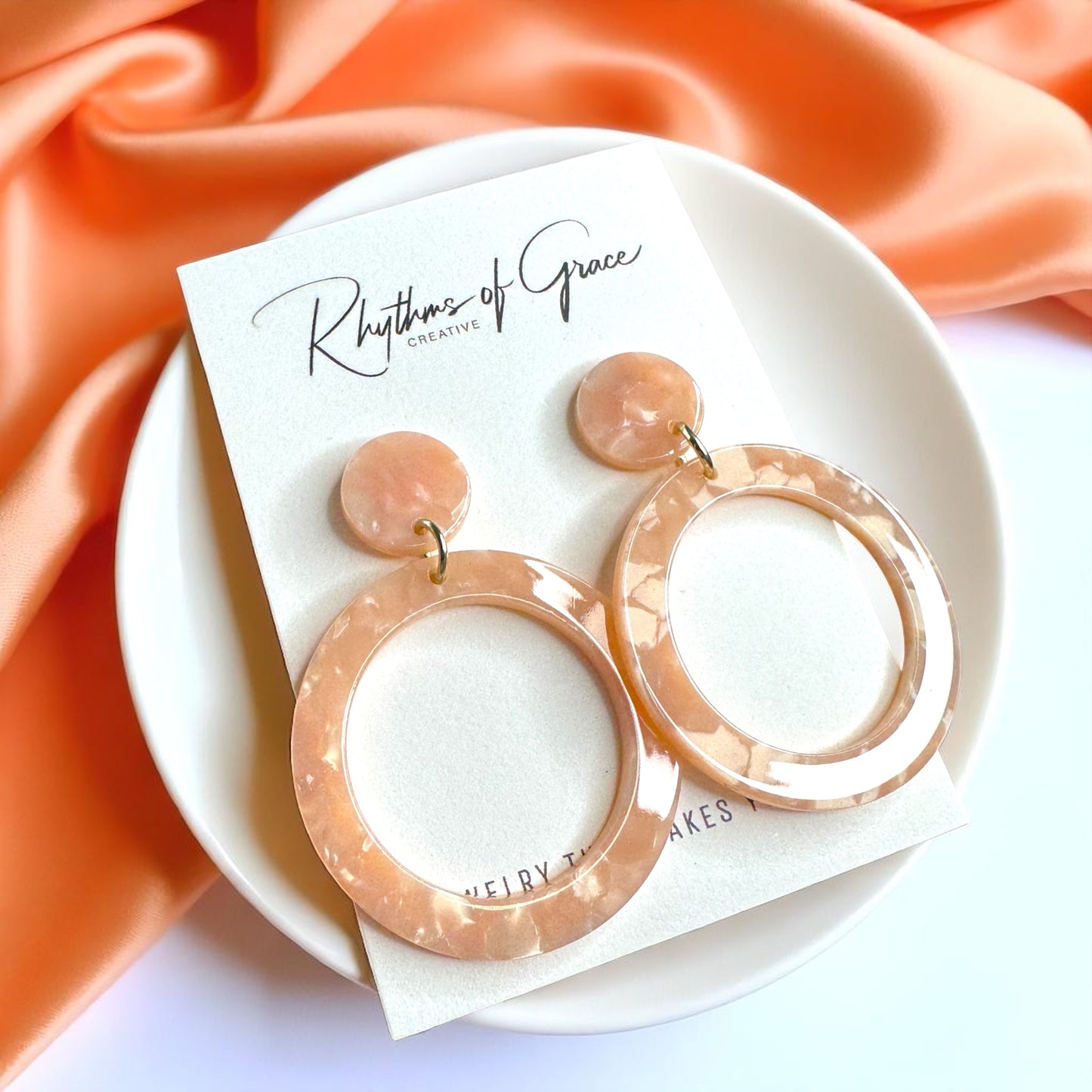 Peach Marbled Acrylic Dangle Earrings - Handmade Chic!