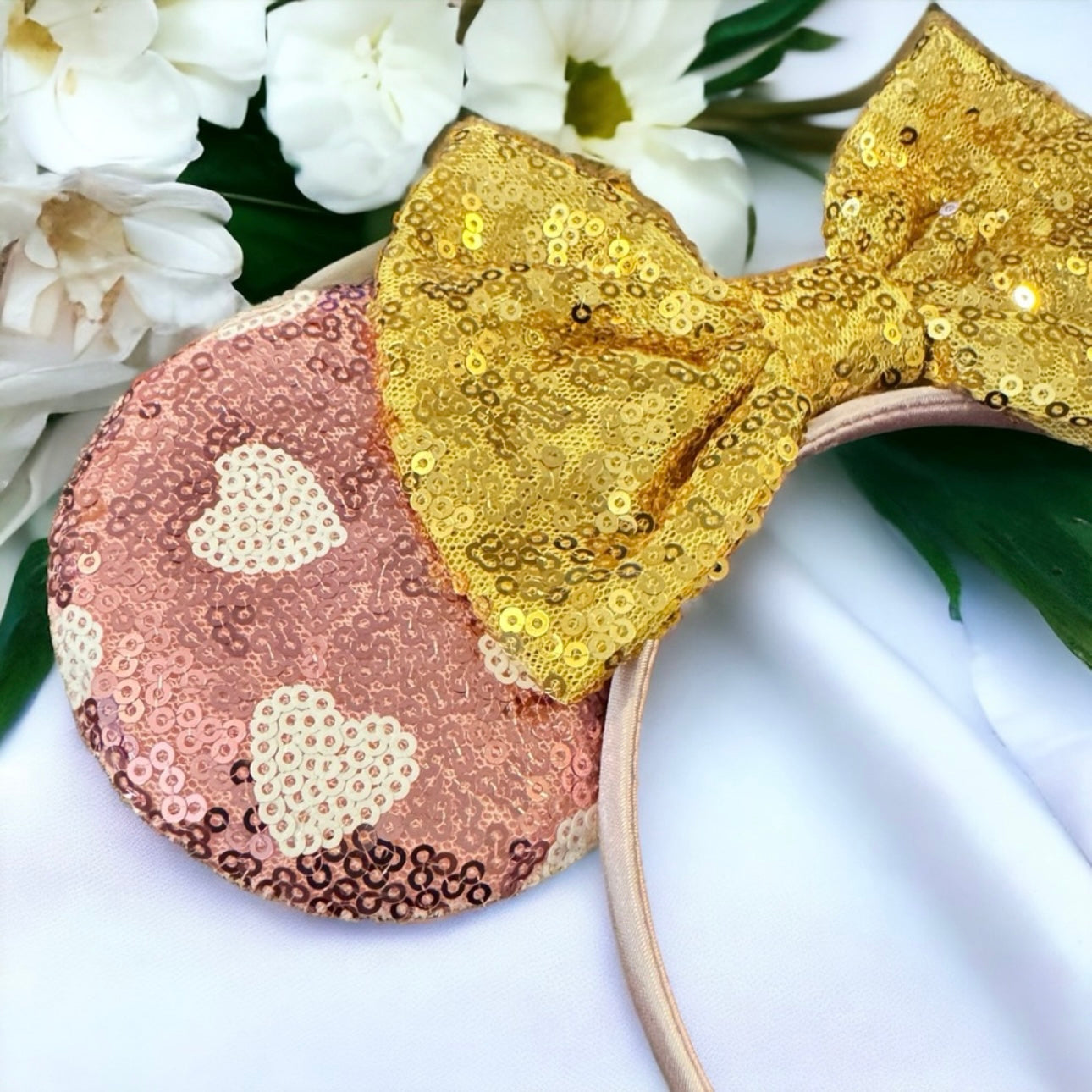 Stunning Pink and Gold Mouse Ears Headband, Valentine’s Day, Disney