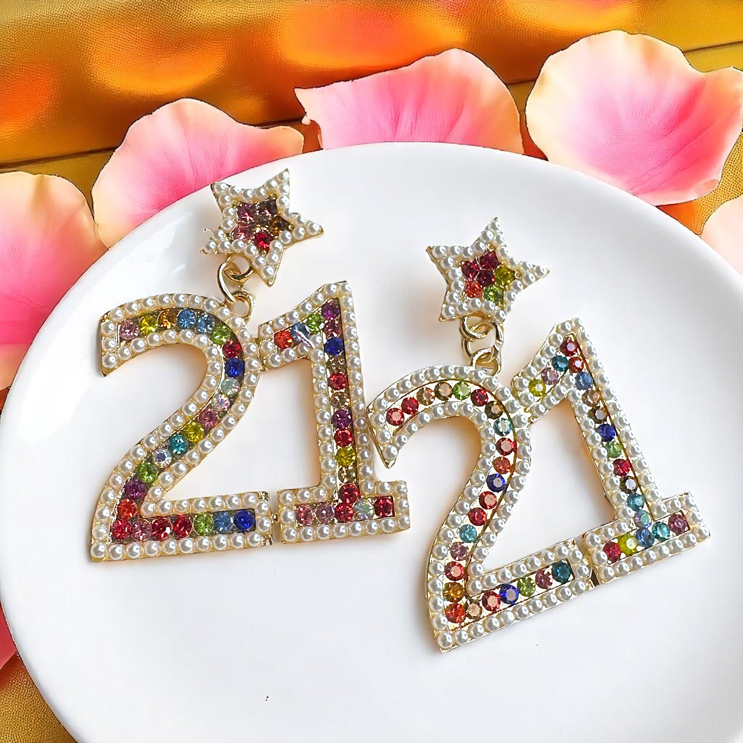 Sparkle into 21 with Our Rhinestone “21” Dangle Earrings!