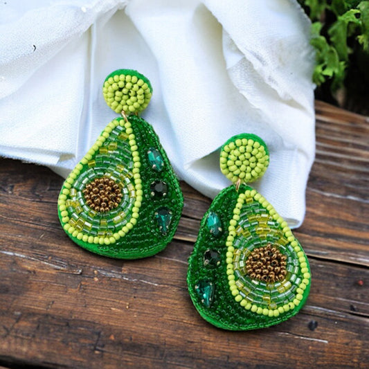Beaded Avocado Earrings - Beaded Earrings, Handmade Jewelry, Avocado Jewelry, Handmade Earrings, Beaded Jewelry, Food Earrings