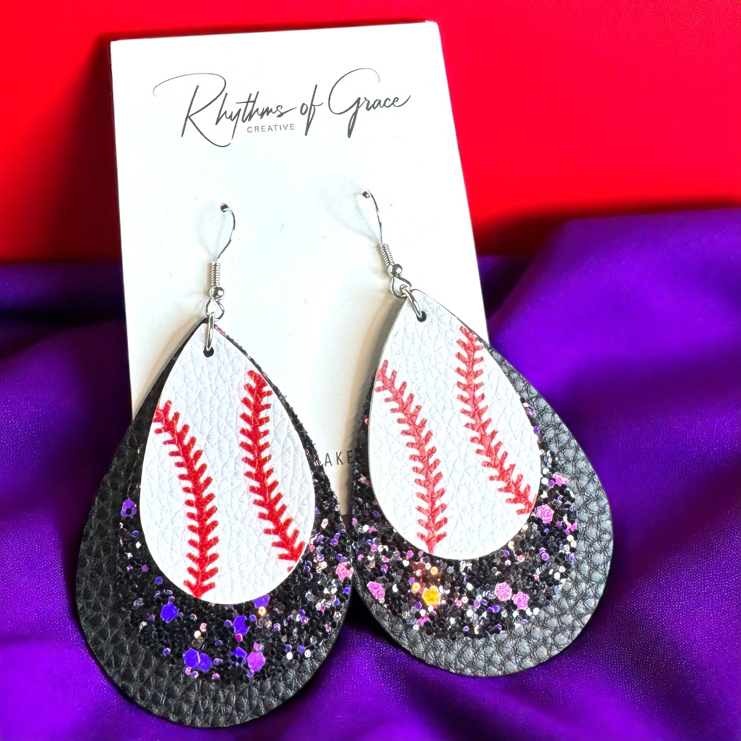 Sparkle on the Field: Triple-Layered Baseball Glitter Dangle Earrings!