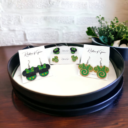 Mouse Ear Earrings - St Patty’s Day Earrings, Green Mouse Ears, Saint Patrick's Day, Green Accessories, Lucky Earrings, St. Patrick's Day