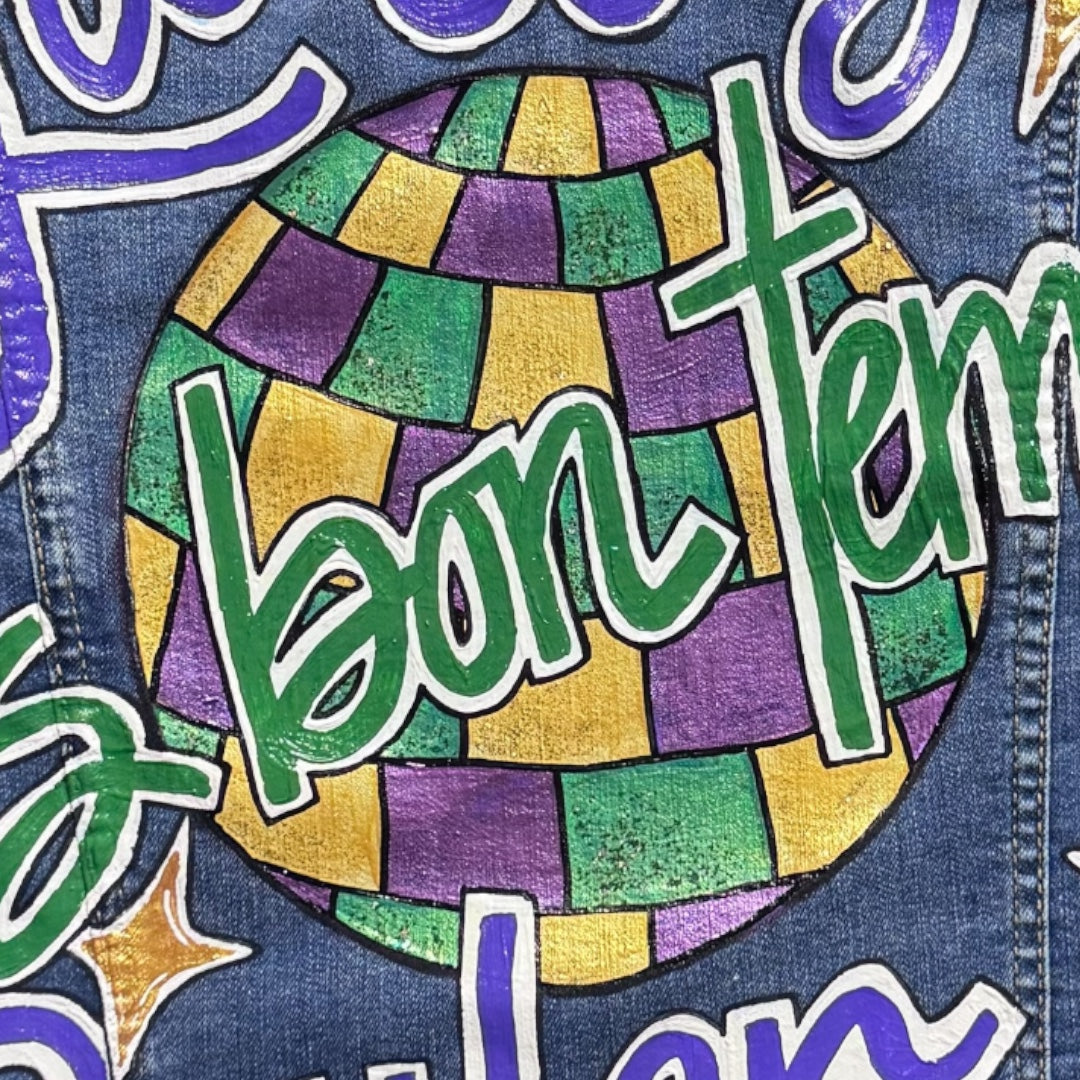 Hand Painted Jean Jacket: “Laissez les bon temps rouler”