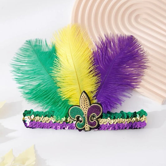 Mardi Gras Headband - Handmade Headpiece, Marsi Gras Accessories, Feather Headpiece, Sequin Headband, Fat Tuesday