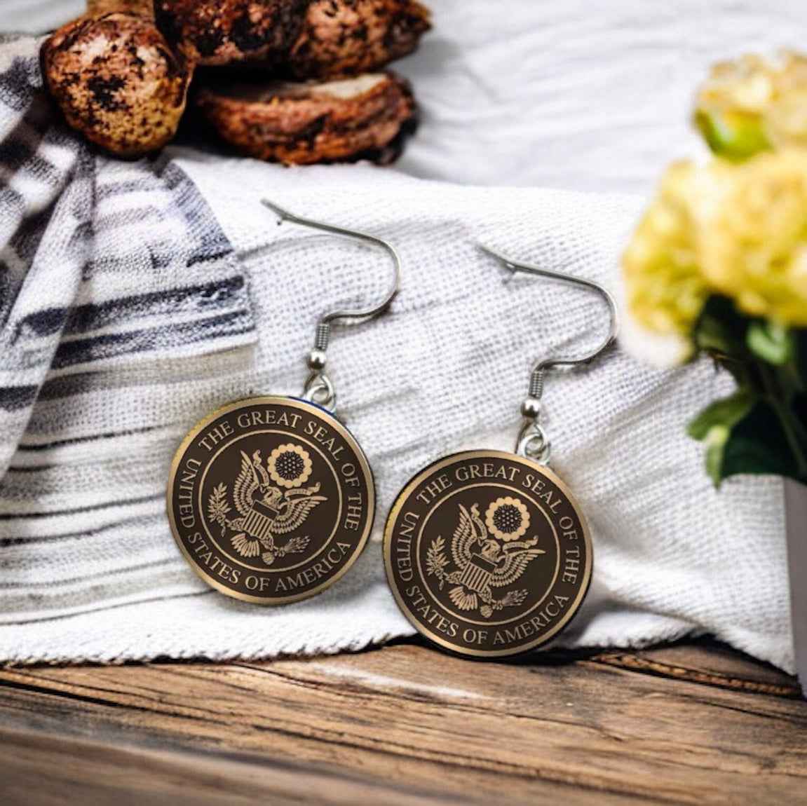 United States Earrings - Handmade America Seal Cabochon Earrings