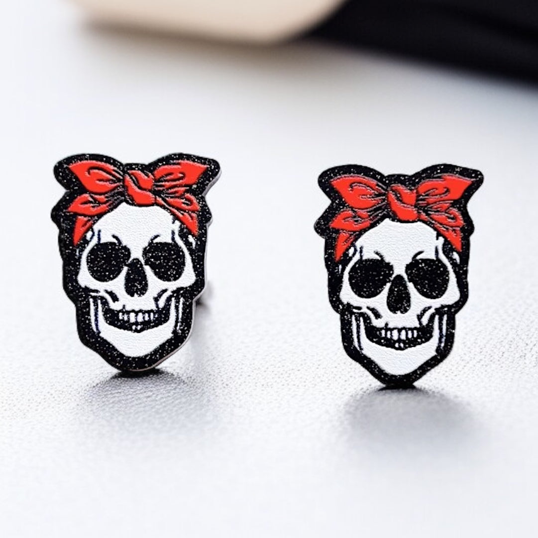 Spook-tacular Skull Studs: Cute Halloween Earrings for a Fang-tastic Look!