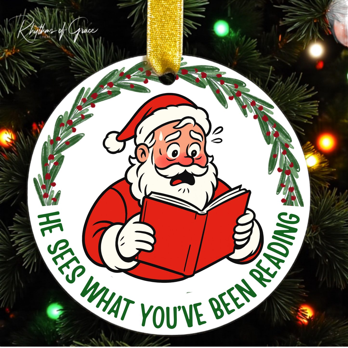 Santa Sees What You’ve Been Reading Ornament | Funny Smut Reader Gift