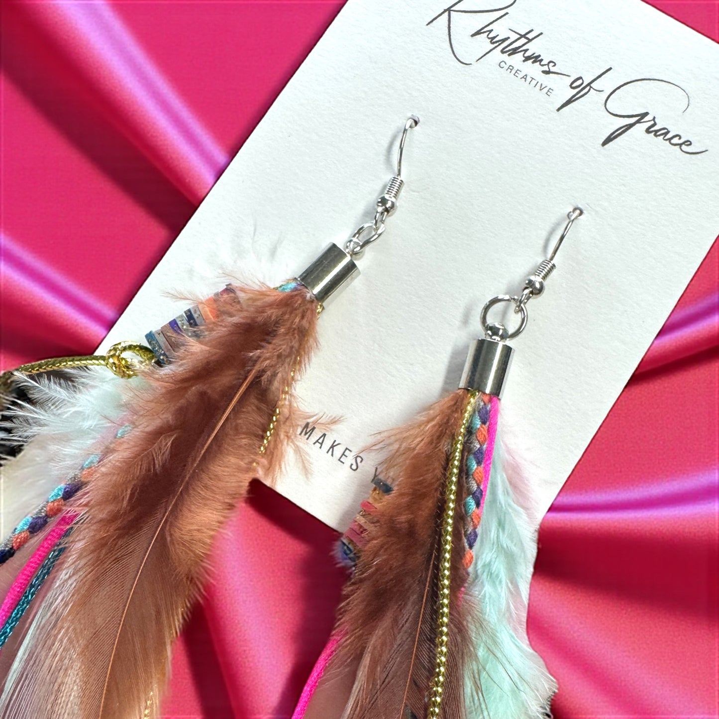 Colorful Boho Chic Feather & Beaded Tassel Dangle Earrings – Two Gorgeous Color Combos!