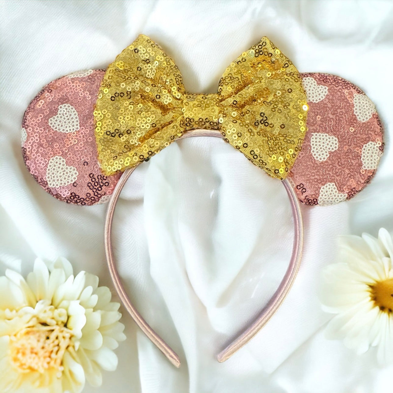 Stunning Pink and Gold Mouse Ears Headband, Valentine’s Day, Disney