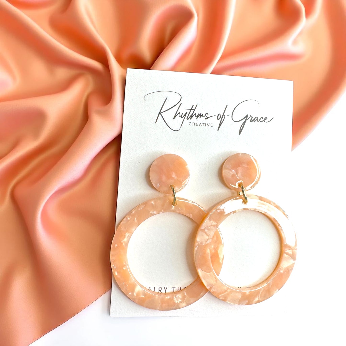 Peach Marbled Acrylic Dangle Earrings - Handmade Chic!