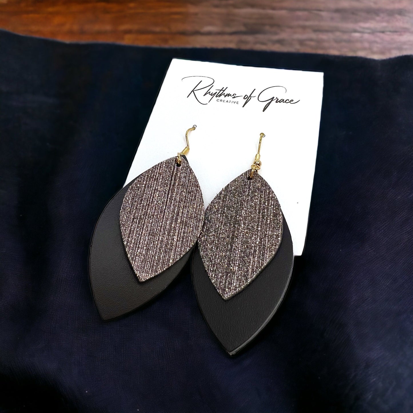 Spark Up Your Style: Chic Black Layered Leather Earrings - Gold or Silver Accent!